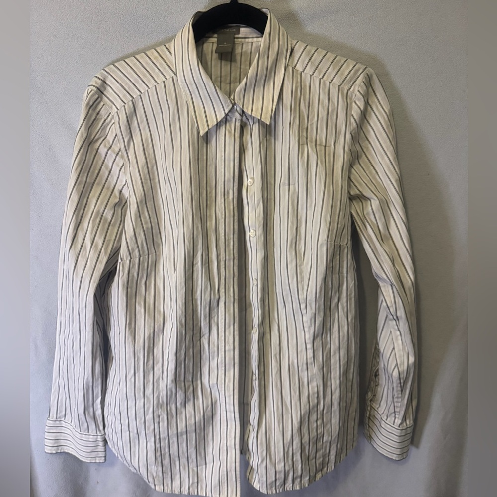 Ann Taylor Men's Striped Button Down Shirt - Black and White